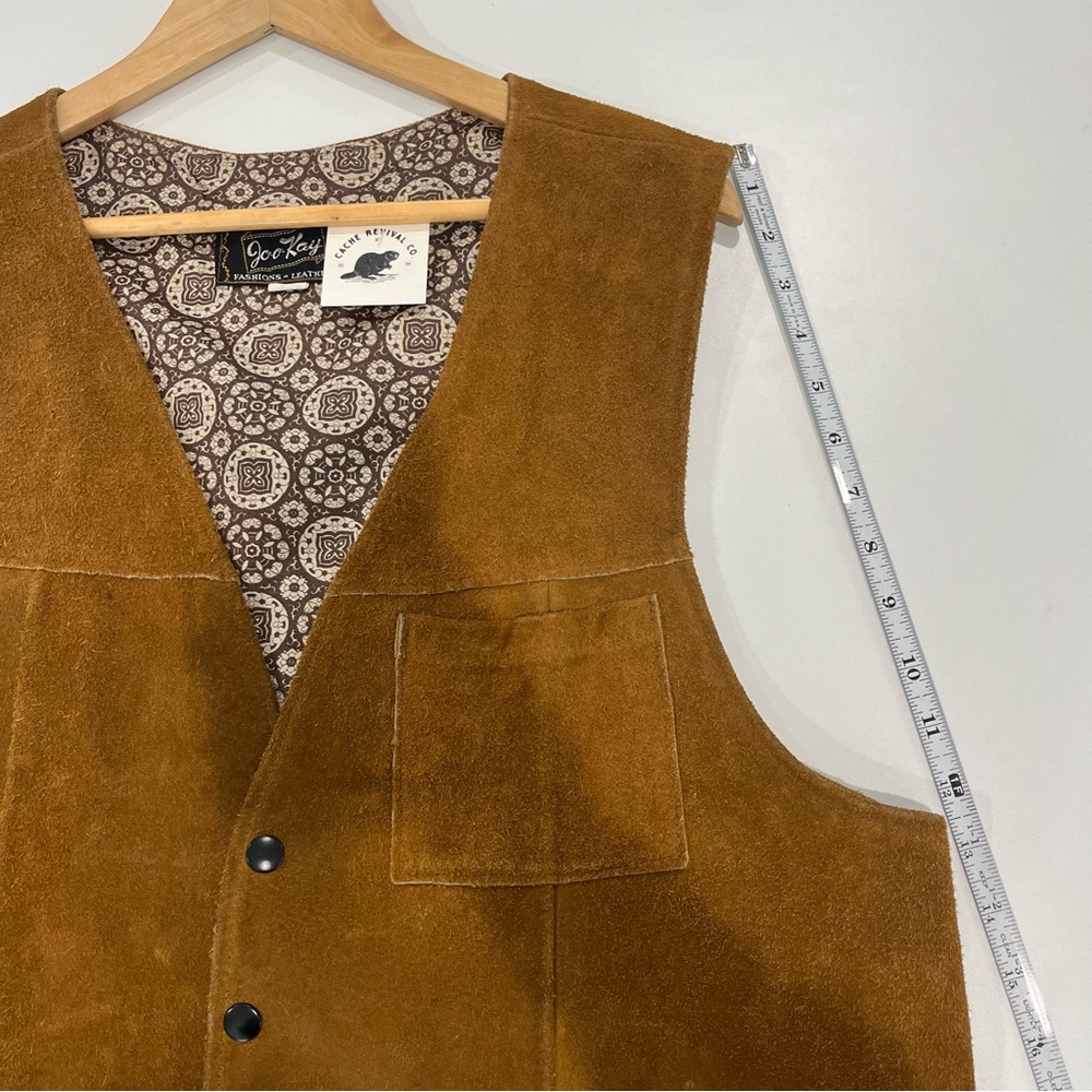 Vintage Brown Suede Leather Vest 70s Design Lining Western | Mens 46 - Picture 11 of 11